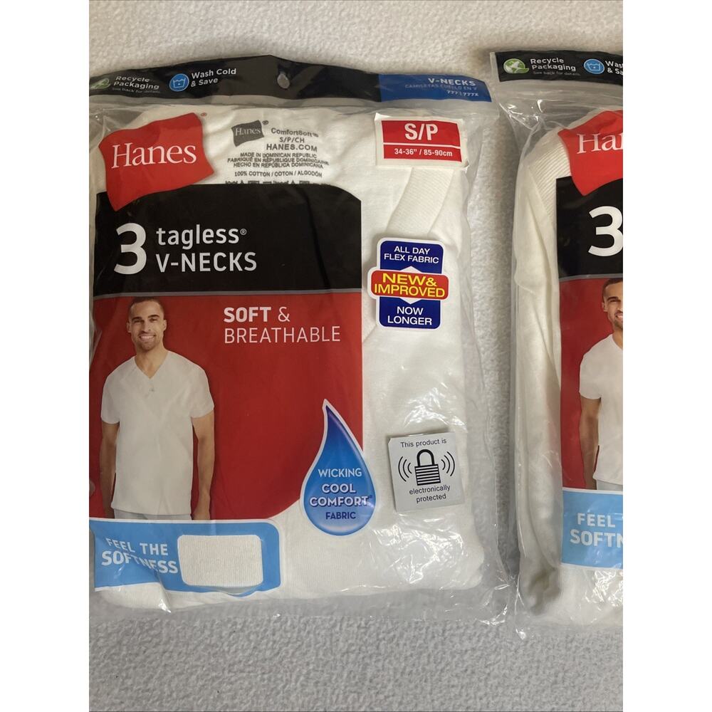 NEW- Hanes T Shirts Mens V-NECK SMALL White 2 / 3 Packs (6 TOTAL)- FIRST QUALITY - Picture 2 of 4